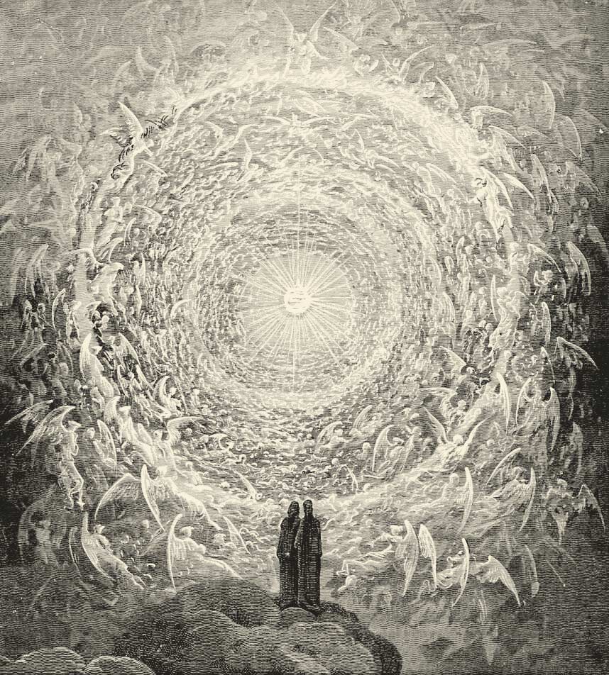 Dante and Beatrice gaze upon the highest heavens
