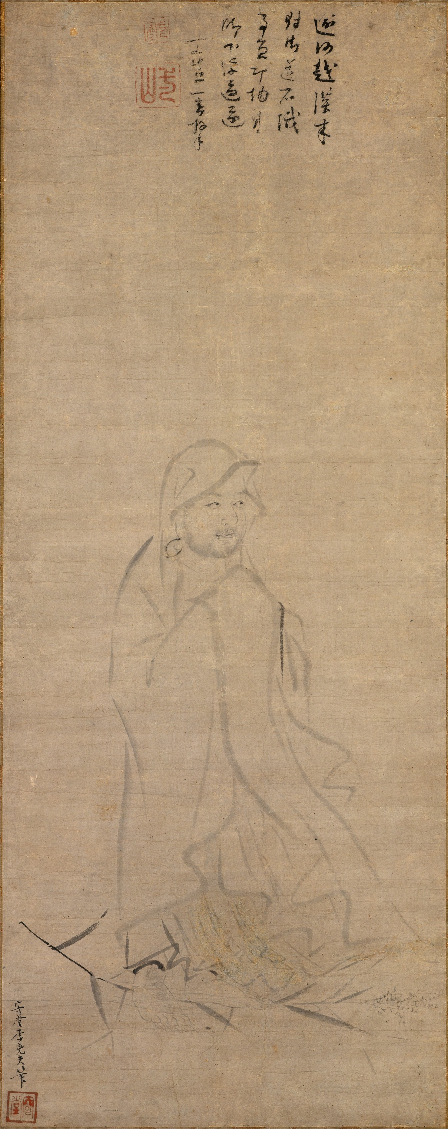 Bodhidharma crossing the Yangtze river on a reed